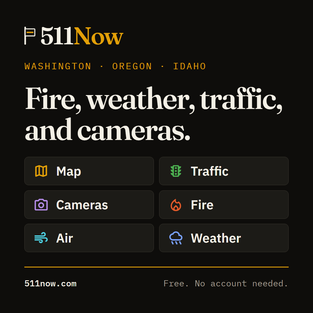Card: Fire, weather, traffic, and cameras. Map, Traffic, Cameras, Fire, Air, and Weather.